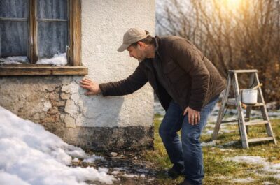 Mand tjekker sit hus for om malingen skaller af - skal have udvendig maling